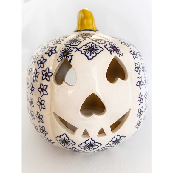 Martha Stewart Porcelain Ceramic Jack O Lantern Candle Holder Halloween Pumpkin